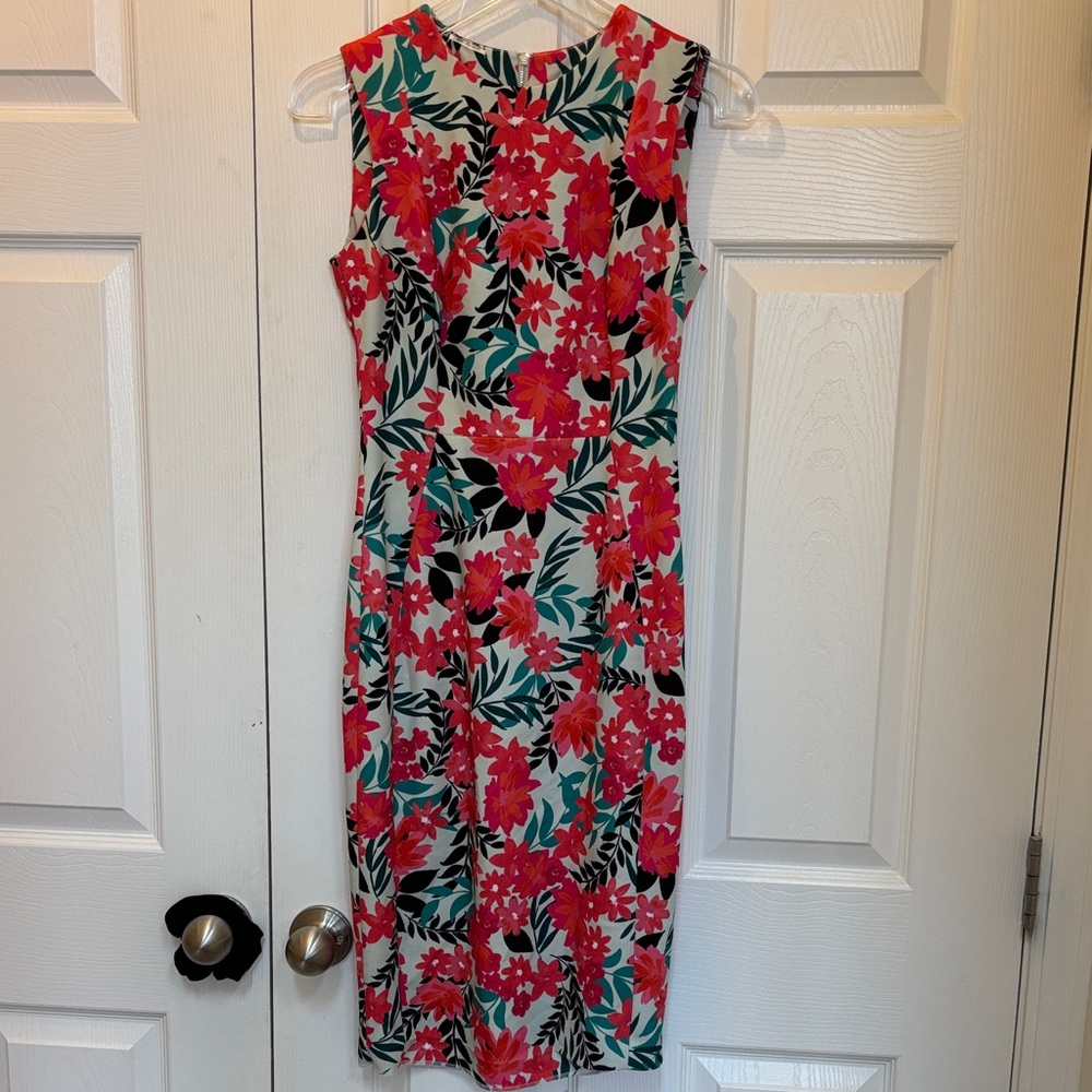 Calvin Klein Red and Green Floral Midi Dress